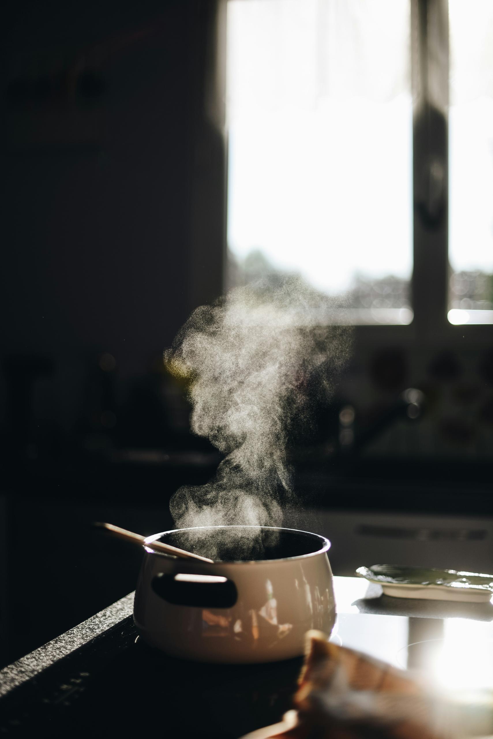 Water evaporating from pot